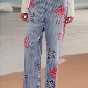 Striped Pants with Floral Pattern